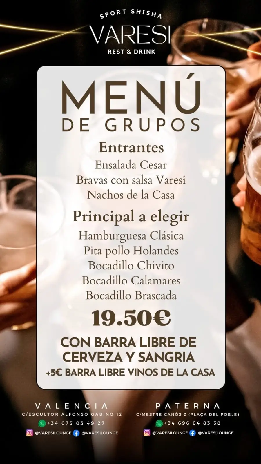Menú de grupos: 19,50 € con barra libre de cerveza y sangría